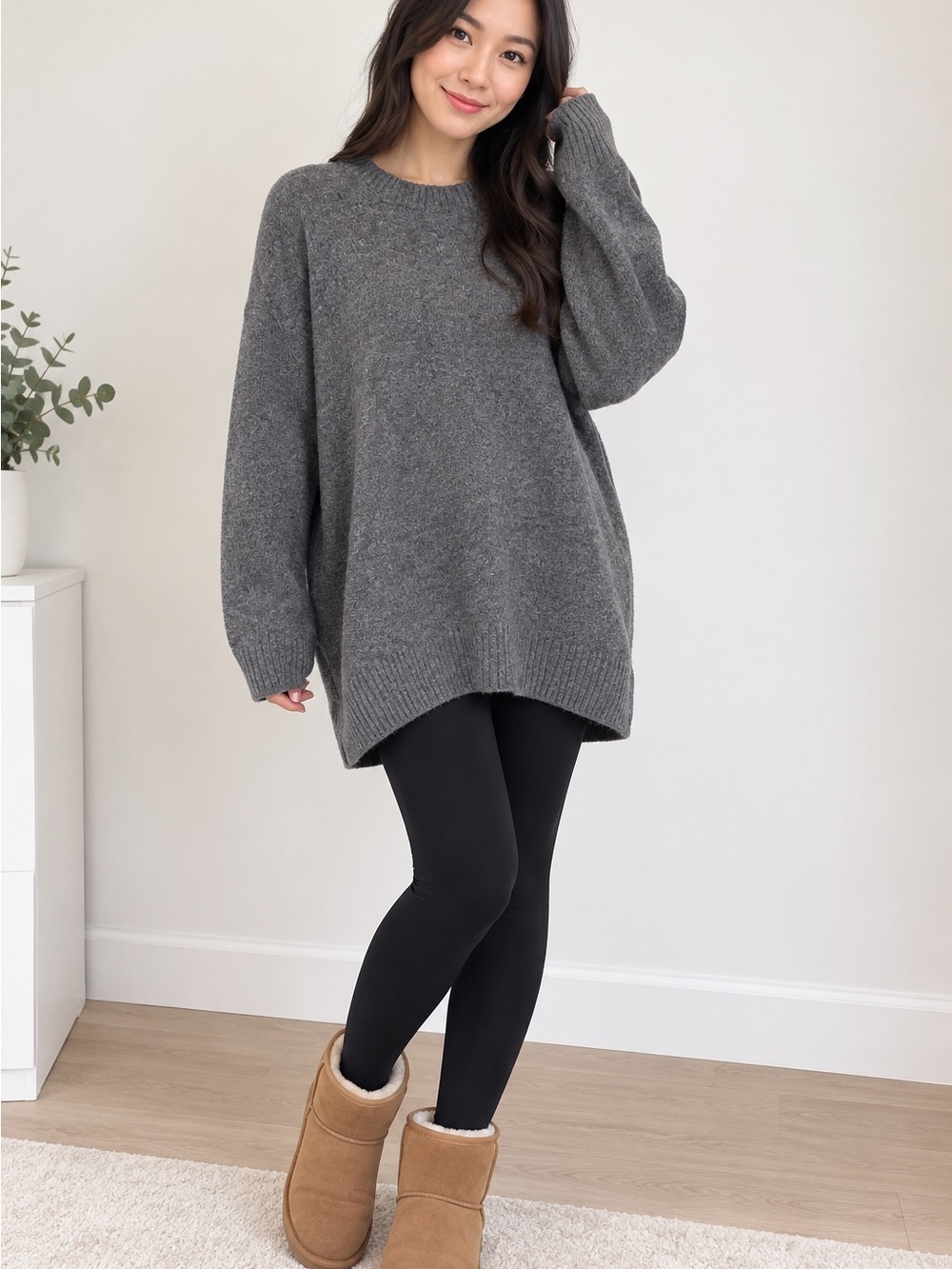 BRANDNEW Zara Charcoal Gray Oversized Crewneck Sweater